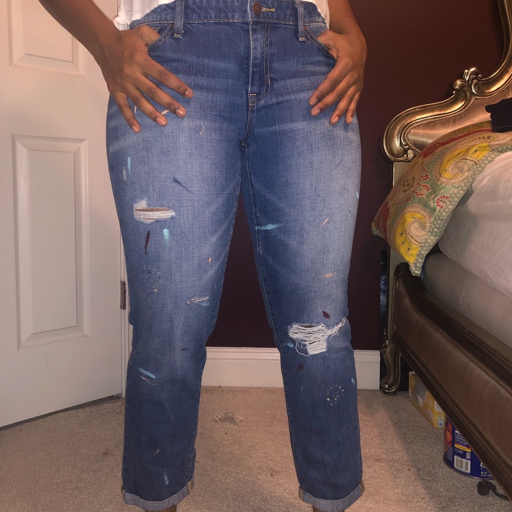 GAP paint stained distressed boyfriend jeans